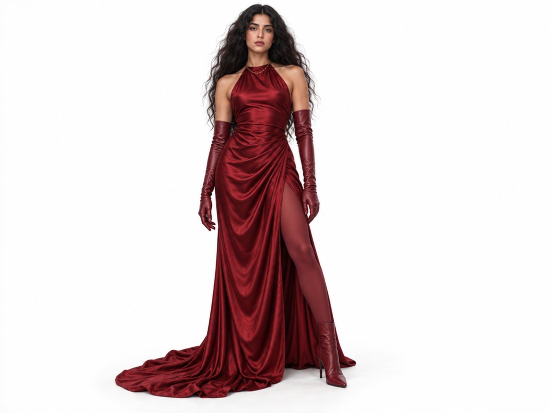 Noor, full-length casting photograph on white